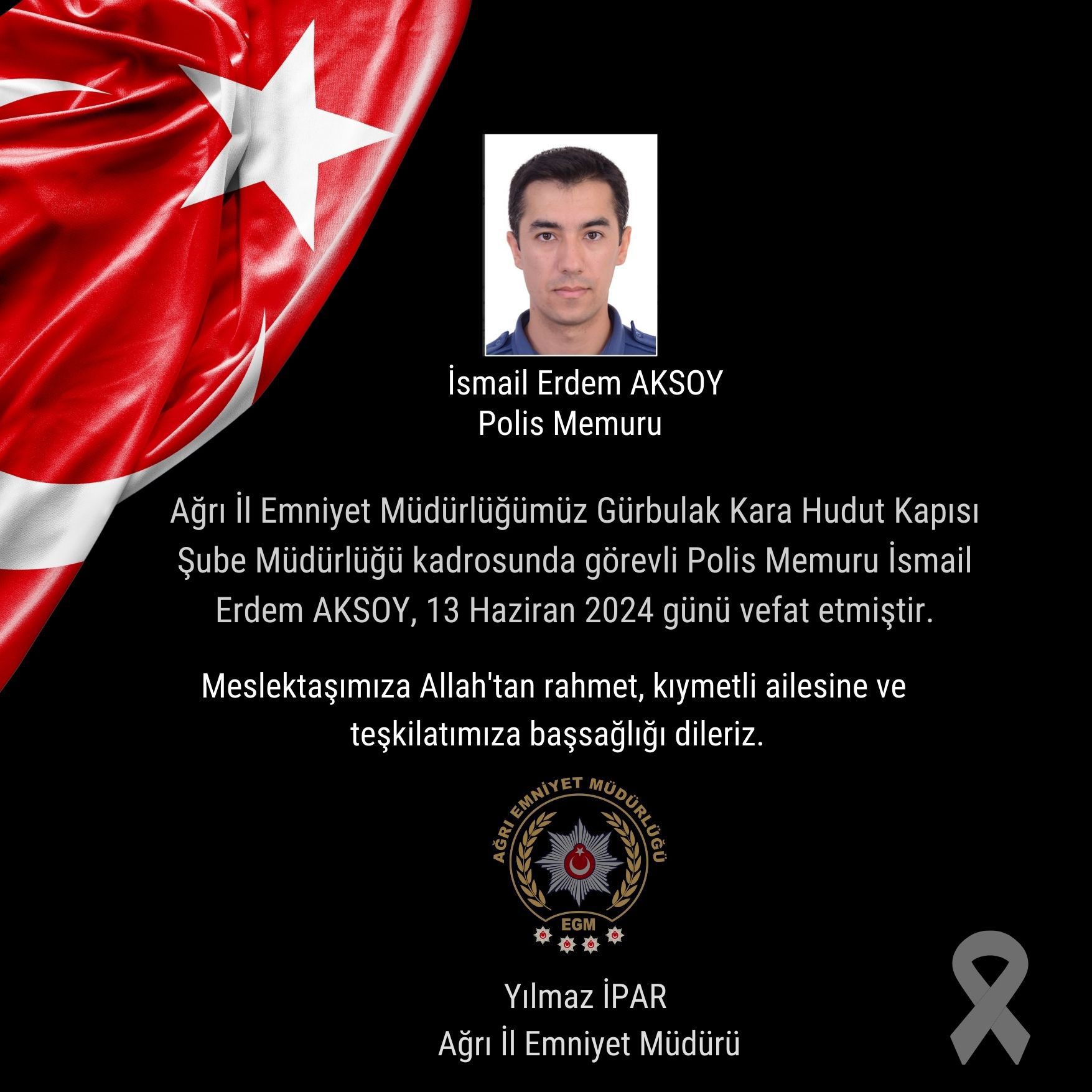 Ağrı'dan acı haber! Görevli polis memuru kalp krizi geçirerek hayatını kaybetti