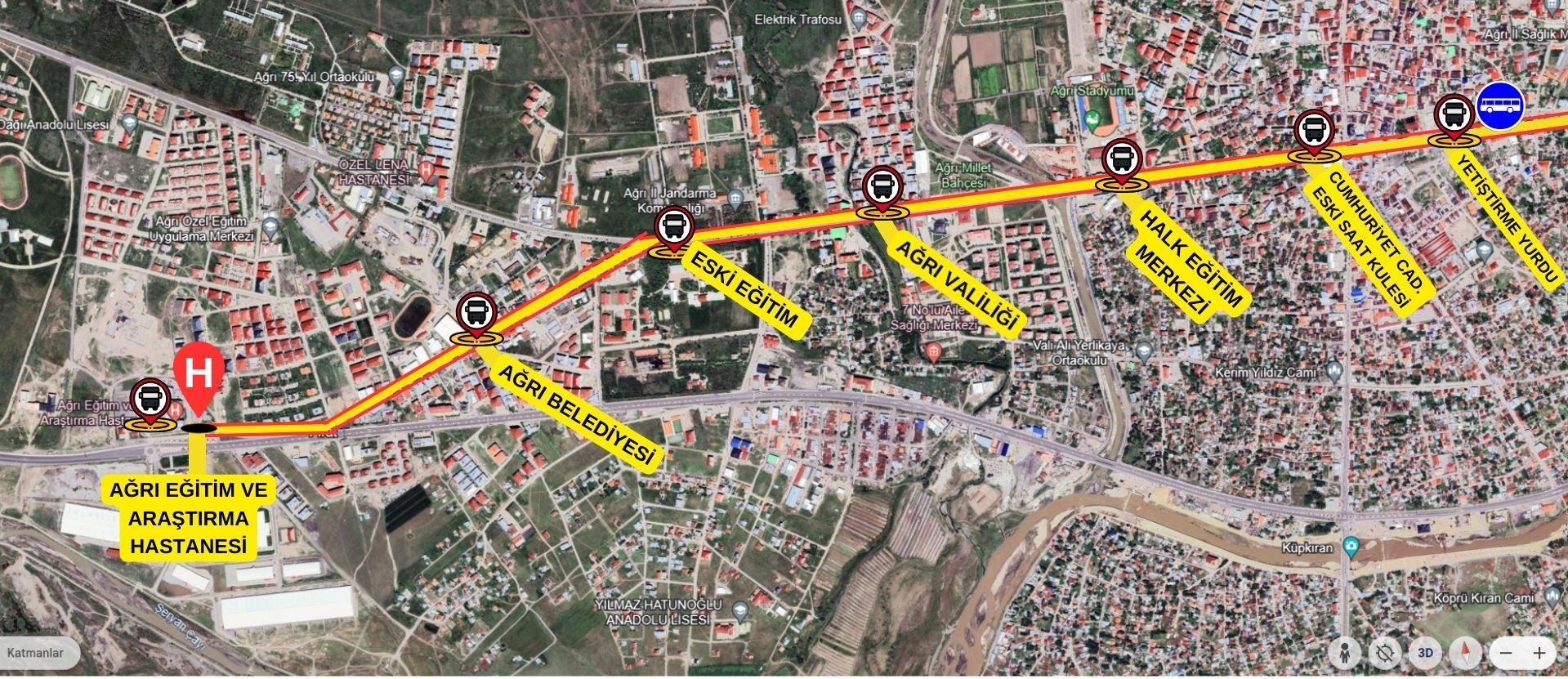 Ağrı şehir içine yeni hat