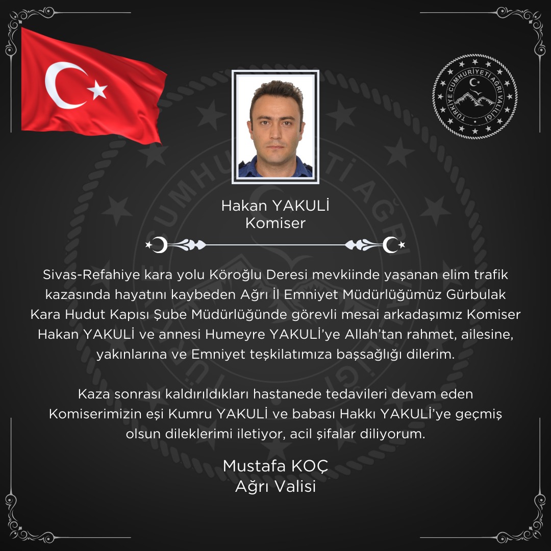Ağrı’da görev yapan komiser, Erzincan’da geçirdiği kazada hayatını kaybetti