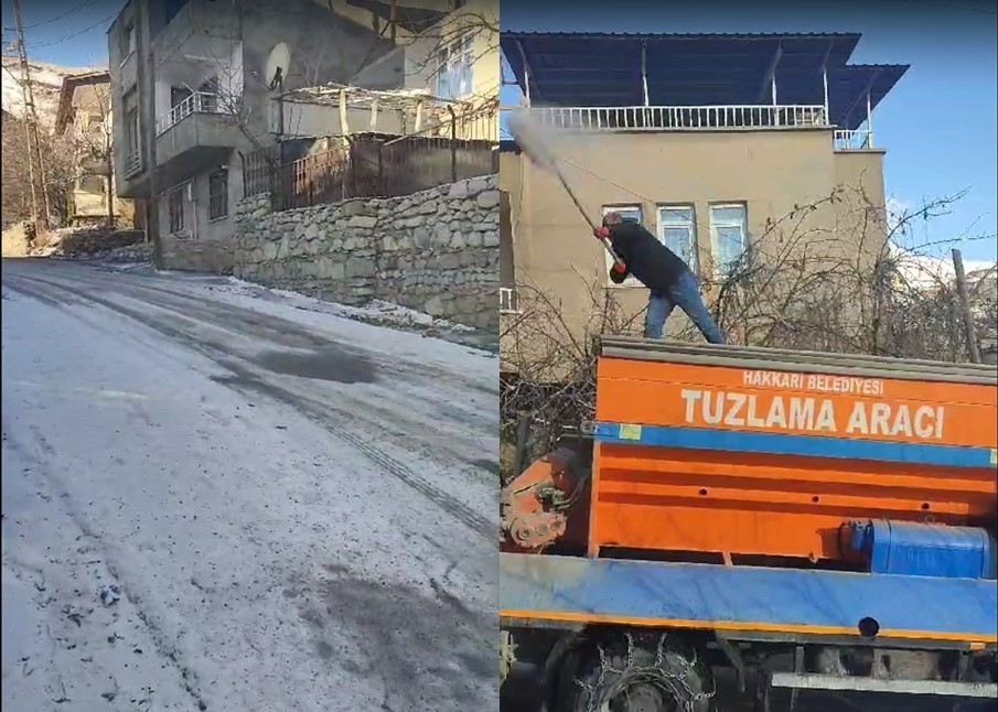 Hakkari'de yollar buz kesti, tuzlama çalışması başlatıldı