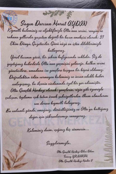 Oltu Gençlik Merkezi’nden Gazeteci Dursun Murat Aydın’a anlamlı ziyaret