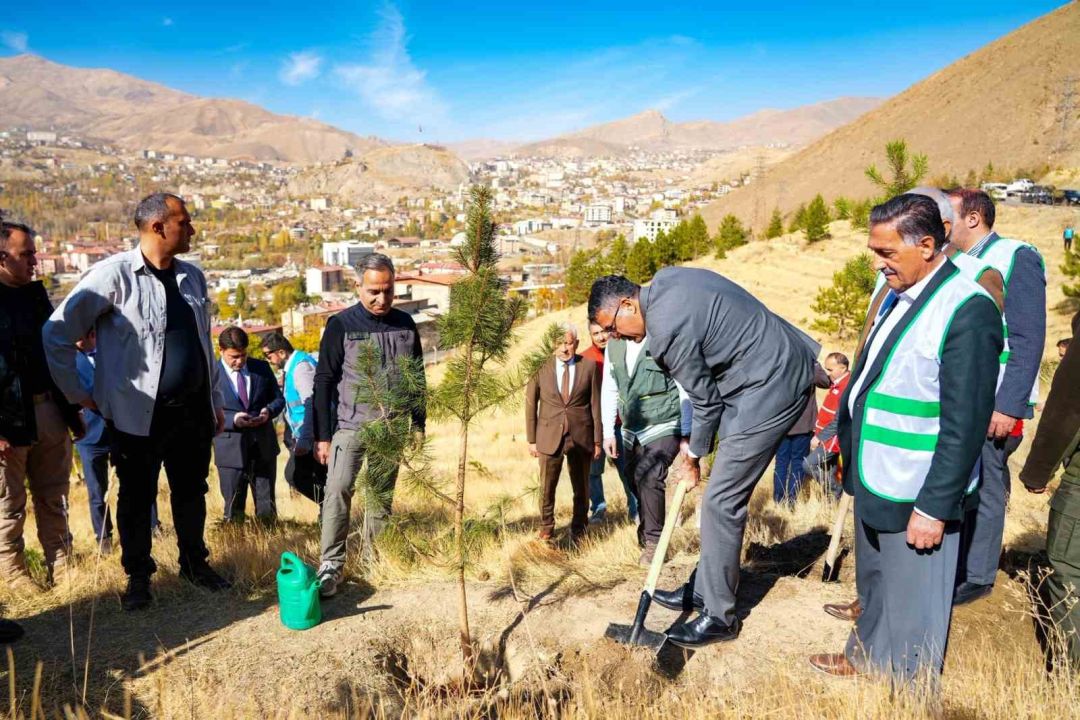 Hakkari’de Tuğgeneral Öz, şehit yakınlarıyla fidan dikti