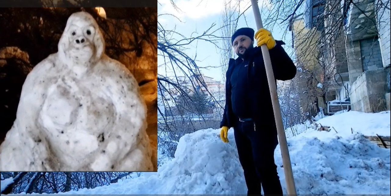 Hakkarili genç kardan goril yaptı
