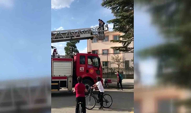 Çıktığı ağaçtan inemeyen çocuğu itfaiye kurtardı