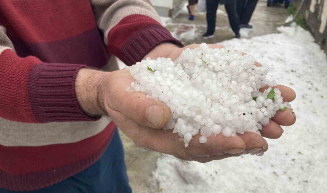 Dolu yağışı Kemaliye'nin yollarını beyaza büründürdü