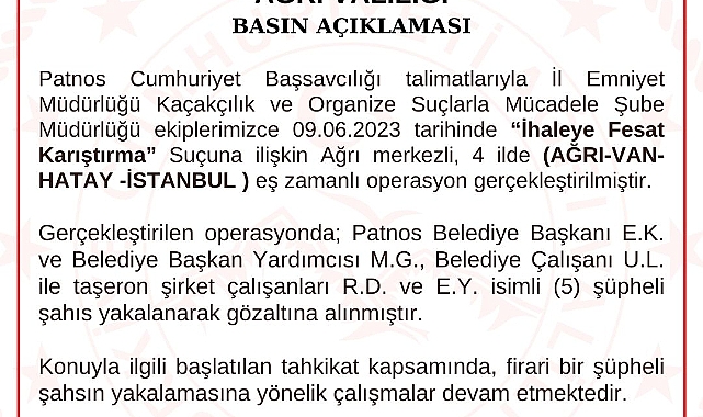 Ağrı Valiliğinden Patnos'taki Gözaltılarla İlgili Basın Açıklaması