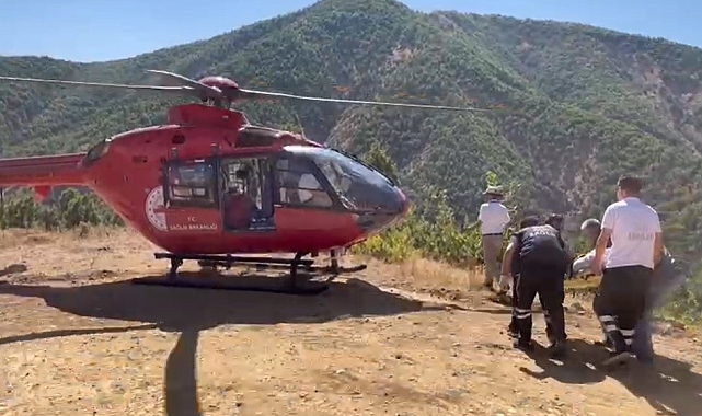Ambulans helikopter mezradaki hastanın imdadına yetişti