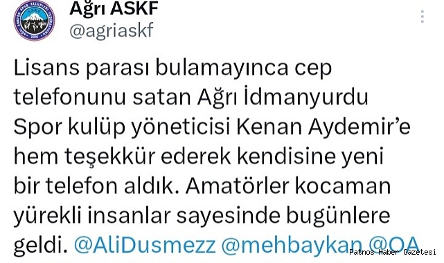 Ağrı İdmanyurdu Spor Kulübü Yöneticisi Kenan Aydemir'den Büyük Fedakarlık
