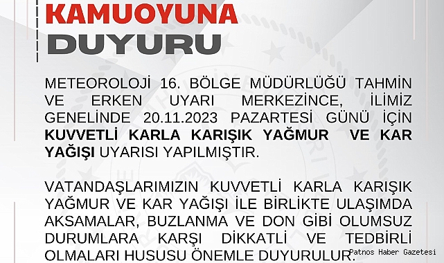 Ağrı Valiliğinden kuvvetli yağış uyarısı