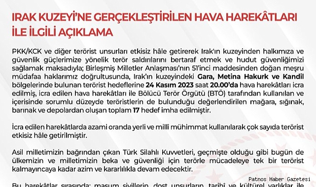 Kuzey Irak'ta 17 terörist hedefi imha edildi