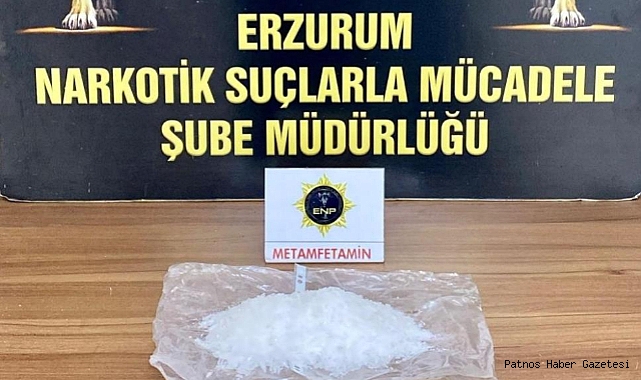 Erzurum'da sırt çantasında 506,72 gram metamfetamin yakalandı