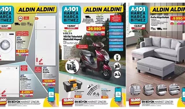 A101 1 Şubat 2024 Aktüel Kataloğu Yayınlandı! Elektrikli motosiklet, takım çantası, köşe koltuk...