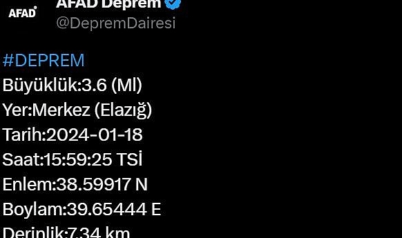 Elazığ’da 3.6 büyüklüğünde korkutan deprem!