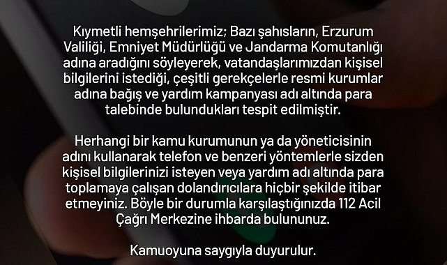 Valilik dolandırıcılara karşı vatandaşları uyardı