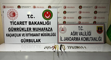 Ağrı’da gümrük kaçağı kehribar tesbih ve gümüş yüzük ele geçirildi