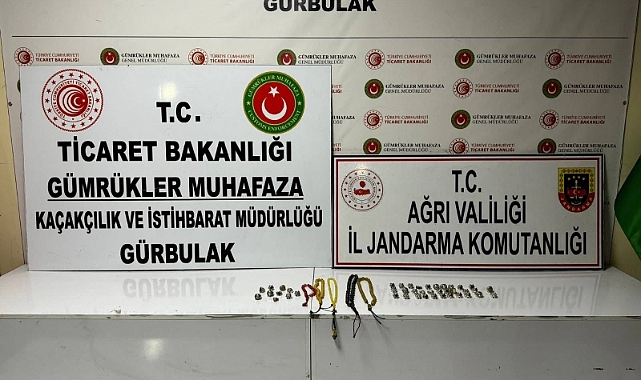 Ağrı’da gümrük kaçağı kehribar tesbih ve gümüş yüzük ele geçirildi