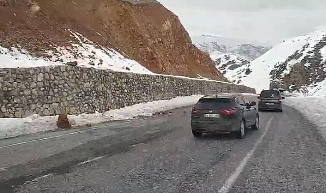 Yola düşen kayalar sürücülere zor anlar yaşattı