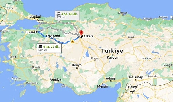 Ankara - Bursa arası kaç saat? Ankara - Bursa arasındaki mesafe ne kadar?