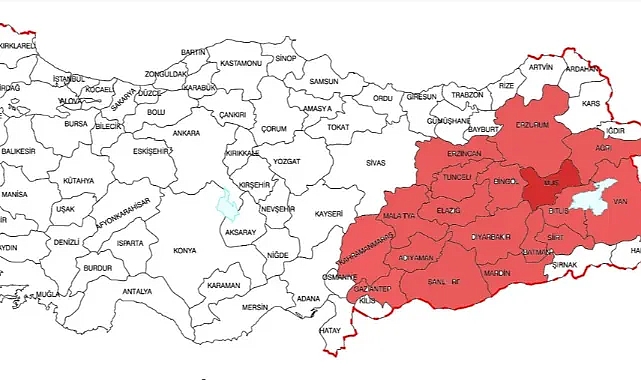 Erzincan, Van, Tunceli, Kars, Elazığ, Malatya, Bitlis, Ağrı, Iğdır, Muş, Bingöl pazartesiye dikkat!