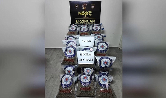 Erzincan'da 18 milyon TL değerinde olan 58 kilo 500 gram skunk ele geçirildi