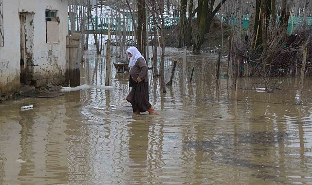 Muş'ta derenin taştığı köy su altında kaldı