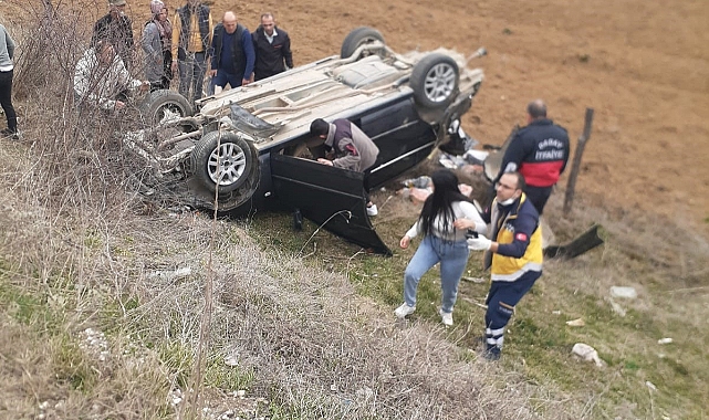Takla atan otomobilin sürücüsü yaralandı