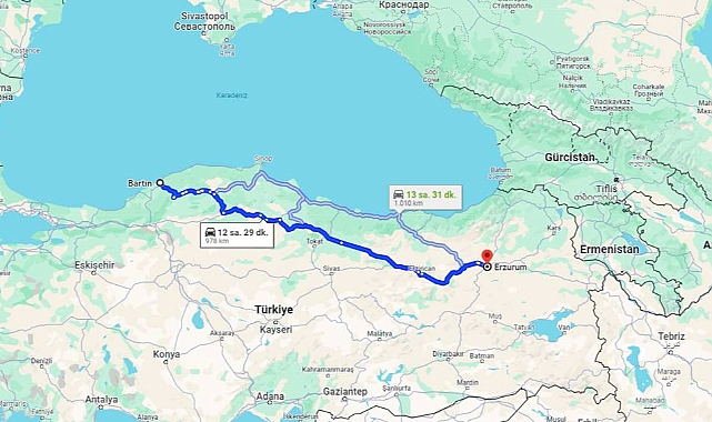 Bartın Erzurum arası kaç km? Erzurum Bartın arası kaç saat?