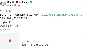 Erzurum'un Pasinler ilçesinde 3,0 büyüklüğünde deprem