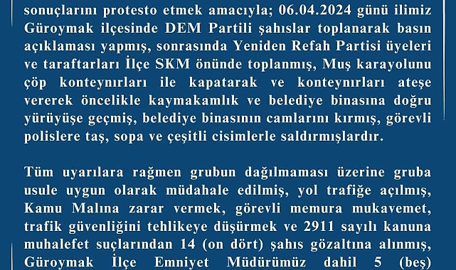 Güroymak olaylarının ardından Valilikten açıklama