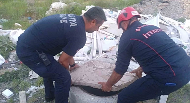 Rögara düşen köpek kurtarıldı