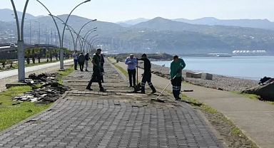 Trabzon'da fırtına nedeniyle zarar gören yollar onarılıyor