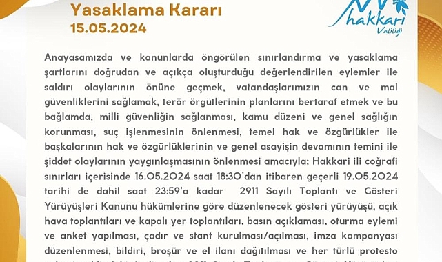 Bir Yasaklama Kararı da Hakkari'den