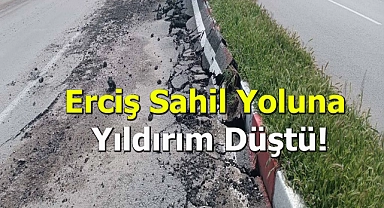 Erciş Sahil Yoluna Yıldırım Düştü!