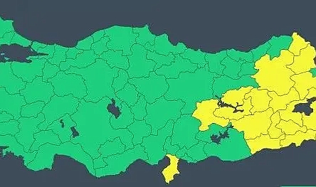 Hatay, Osmaniye, Malatya, Elazığ, Dersim, Erzurum, Kars, Ardahan, Ağrı, Bingöl, Muş, Bitlis, Diyarbakır, Mardin, Batman, Siirt, Şırnak, Hakkari ve Van uyarı yapıldı