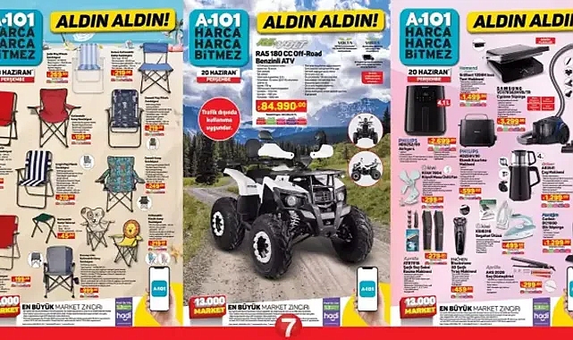 A101 Aktüel 20 Haziran 2024 Kataloğu Yayınlandı! Off-Road ATV, kamp sandalyesi, masa üstü fan