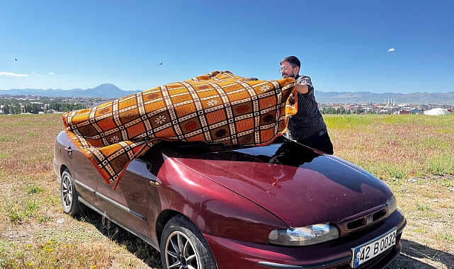 Ağrı’da, aşırı sıcaklıklarda araçlara battaniyeli koruma
