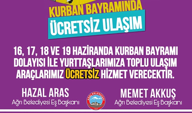Ağrı’da Kurban Bayramında Ulaşım Ücretsiz