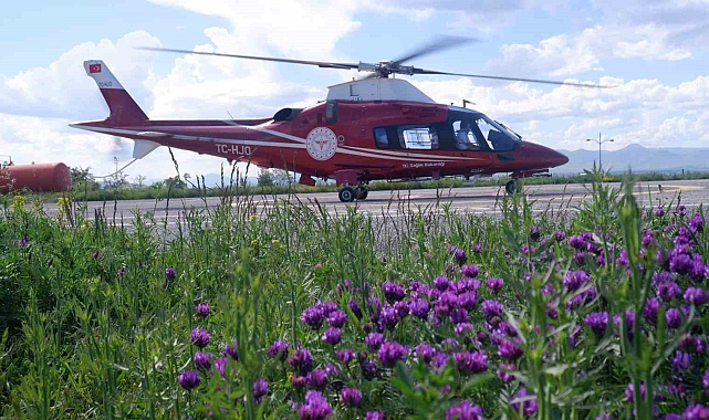 Erzurum'da çaşır toplarken kayalıklardan düşen kadın ambulans helikopterle hastaneye sevk edildi