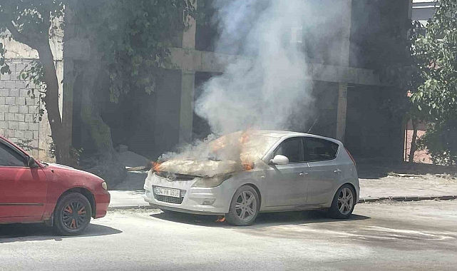 Hakkari'de park halindeki araç alev alev yandı