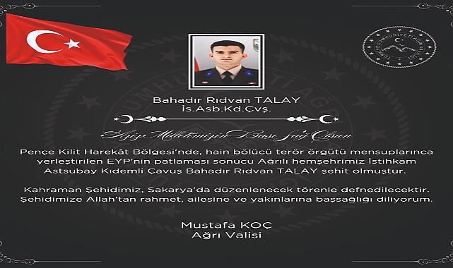 Ağrı'ya şehit ateşi düştü