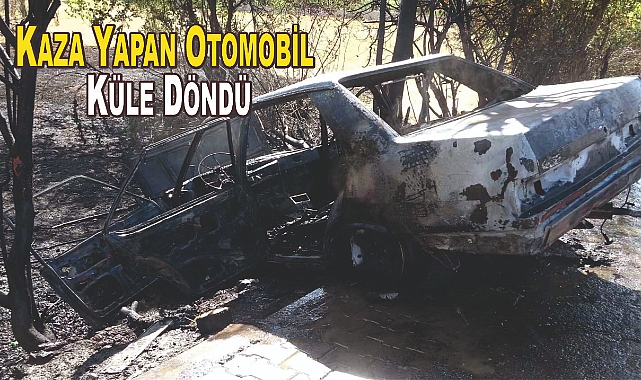 Kaza yapan otomobil yandı