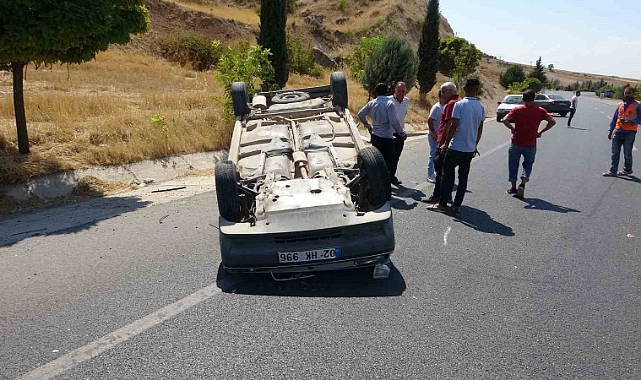Takla atan otomobilin sürücüsü yaralandı
