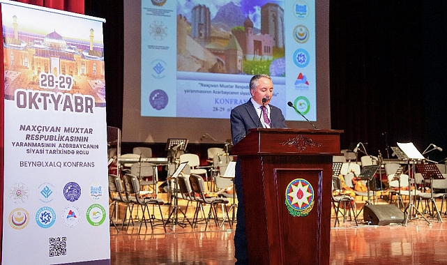 AİÇÜ Rektörü Prof. Dr. Karabulut, "Nahçıvan Özerk Cumhuriyetinin kuruluşunun Azerbaycan'ın Siyasi Tarihindeki Rolü" konferansına katıldı