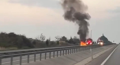 Arıza yapan araç alev alev yandı