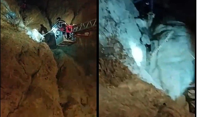 Mahsur kalan keçiyi itfaiye ekibi kurtardı