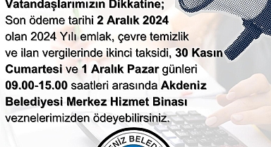 Akdeniz Belediyesinin vezneleri hafta sonu açık olacak