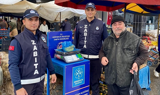 Germencik’te pazar yerlerinde başlatılan tartı uygulaması sürüyor