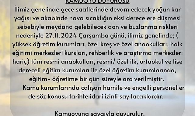 Hakkari'de okullar 1 gün tatil