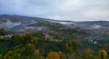Sonbaharın renkleri ile sis birleşti