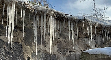 Ağrı’da buz sarkıtları oluştu, ağaçlar kırağı tuttu